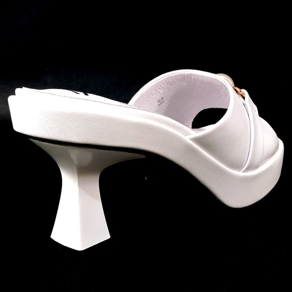 FRANCESCO V. 🇮🇹 WOMEN'S WHITE SOFT LEATHER PLATFORM COMFORT MULES - Picture 5 of 8
